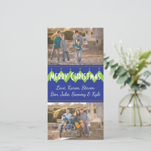 Kerstfotokaart/witte envelop "Chevron Tree" Feestdagenkaart (Staand voorkant)