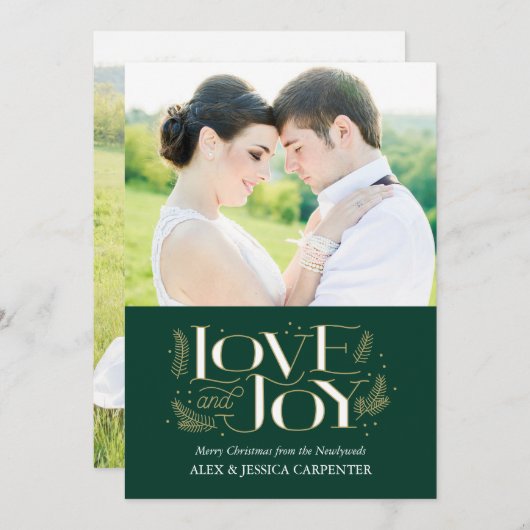 Kerstfotokaarten van Liefde en Joy Pas getrouwd Feestdagenkaart (Voorkant / Achterkant)