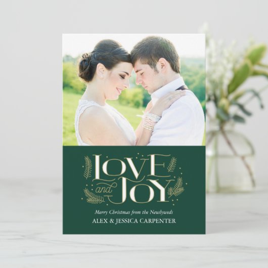 Kerstfotokaarten van Liefde en Joy Pas getrouwd Feestdagenkaart (Staand voorkant)