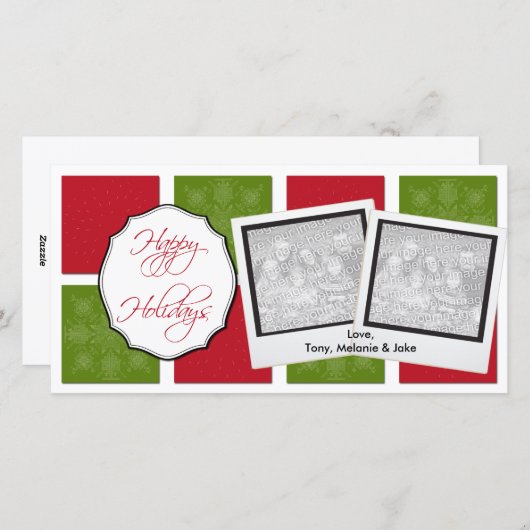 Kerstfotokaarten voor rode en groene dozen feestdagenkaart (Voorkant / Achterkant)