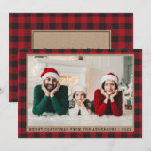 Kerstfotolettertype Rood geplaft Kraft Feestdagenkaart (Voorkant / Achterkant)
