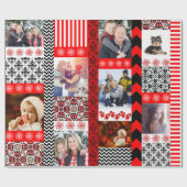 KerstfotoMontage van 9 familieportretten Cadeaupapier (Vlak)