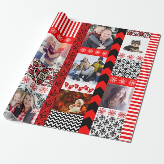 KerstfotoMontage van 9 familieportretten Cadeaupapier (Uitgerold)