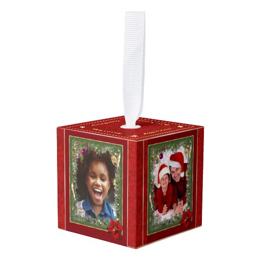 Kerstfotoornament met 4 van je foto's decoratie (Voorkant hoekig)