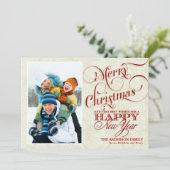 Kerstfotoplatte kaart - rood en wit (Staand voorkant)