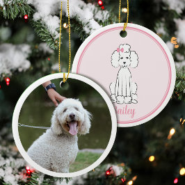 kerstfoto's Cute Puppy Dog White Poodle Keramisch Ornament
