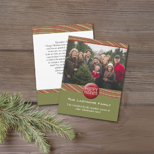 kerstfoto's en brieven - retroflecorroodgroen feestdagenkaart