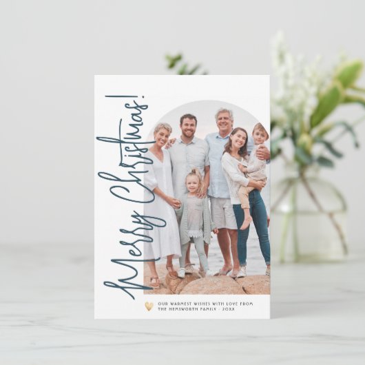 kerstfoto's en gouden hartklep voor EDITABLE KLEUR Feestdagenkaart (Staand voorkant)