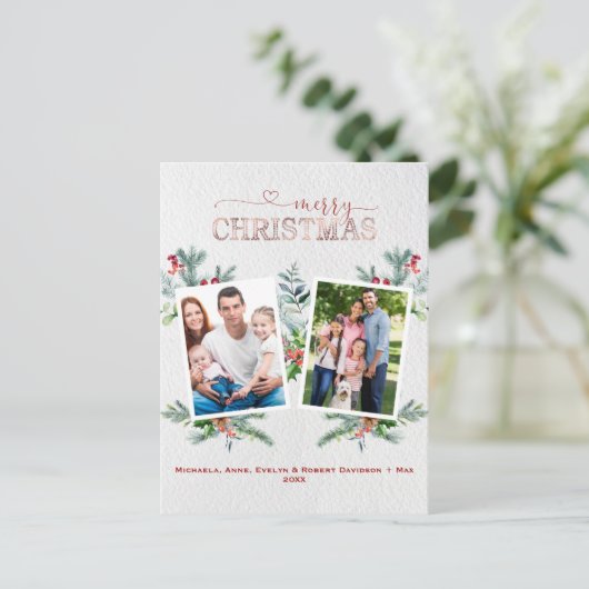 Kerstfoto's Goud Zalig Kerstmis Calligrafie Feestdagenkaart (Staand voorkant)