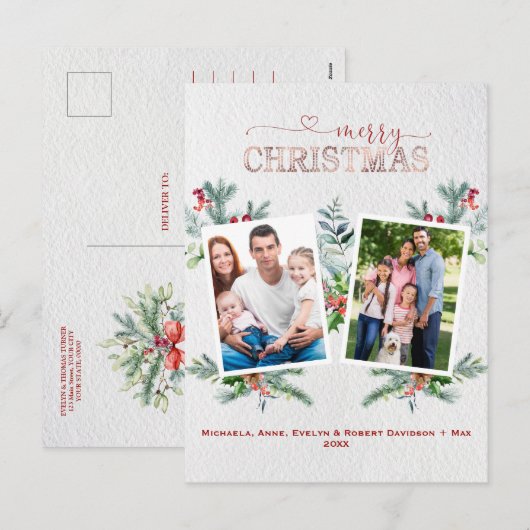 Kerstfoto's Goud Zalig Kerstmis Calligrafie Feestdagenkaart (Voorkant / Achterkant)