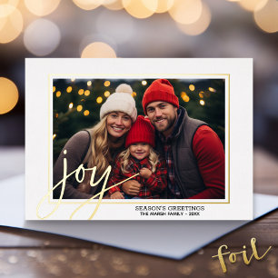 Kerstfoto's horizontaal script Gold JOY in real-ti Folie Feestdagenkaart