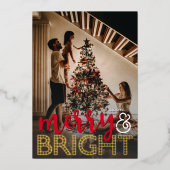 kerstfoto's met Merry & BRIGHT-overlay Folie Feestdagenkaart (Voorkant)