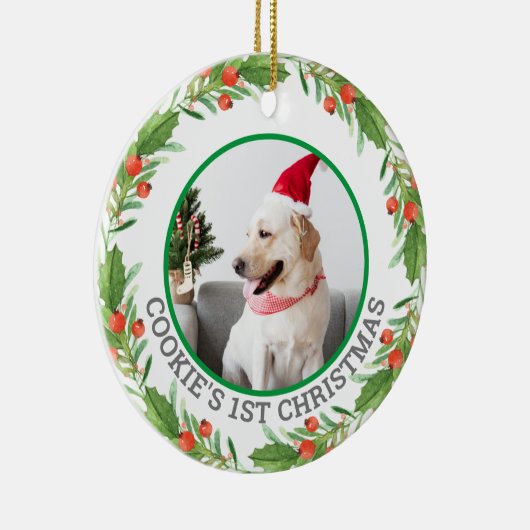 kerstfoto's rood en groen Wreath Pet Keramisch Ornament (Rechts)