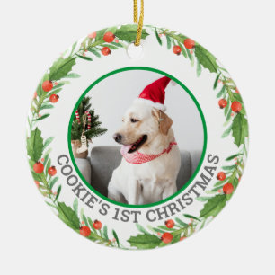 kerstfoto's rood en groen Wreath Pet Keramisch Ornament