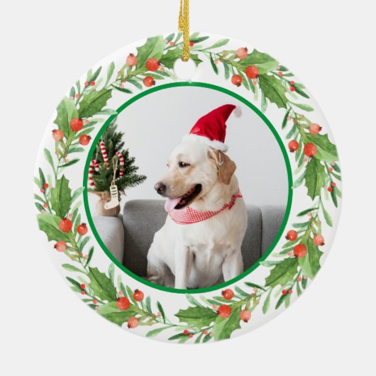 kerstfoto's rood en groen Wreath Pet Keramisch Ornament (Achterkant)