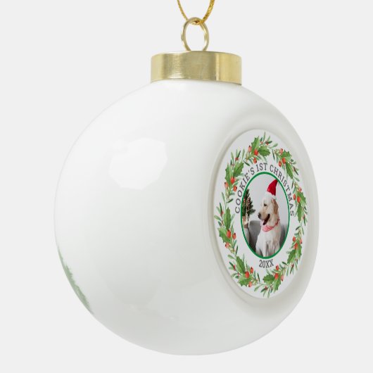 kerstfoto's rood en groen Wreath Pet Keramische Bal Ornament (Links)