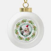 kerstfoto's rood en groen Wreath Pet Keramische Bal Ornament (Voorkant)