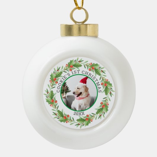 kerstfoto's rood en groen Wreath Pet Keramische Bal Ornament (Voorkant)