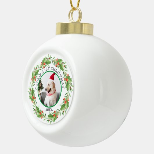 kerstfoto's rood en groen Wreath Pet Keramische Bal Ornament (Rechts)