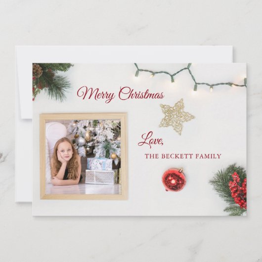 kerstfoto's & String Lights Holiday Feestdagenkaart (Voorkant)