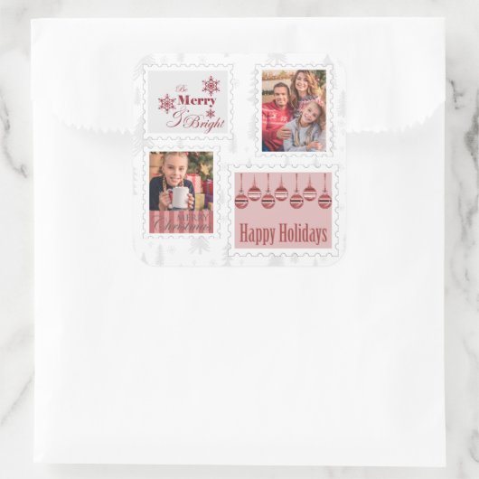 kerstfoto's Verzendstempels Roodgrijs Vierkante Sticker (Tas)