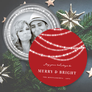 Kerstfoto's voor Merry & Bright Sparking Lights Feestdagenkaart