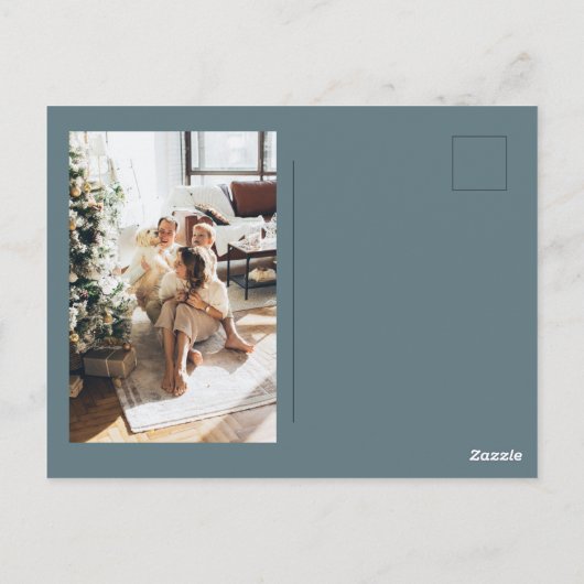 Kerstfotoserie | Merry + Bright Blauw Briefkaart (Achterkant)