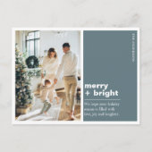 Kerstfotoserie | Merry + Bright Blauw Briefkaart (Voorkant)