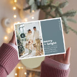 Kerstfotoserie | Merry   Bright Blauw Briefkaart<br><div class="desc">Kerstfotoserie | Merry   Bright Blauw</div>