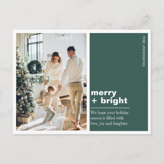 Kerstfotoserie | Merry + Bright Groen Briefkaart (Voorkant)