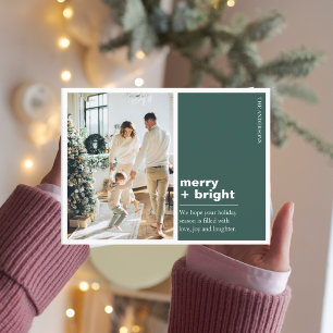 Kerstfotoserie   Merry + Bright Groen Briefkaart