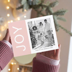 Kerstfotoserie   Roze Joy Holiday Briefkaart
