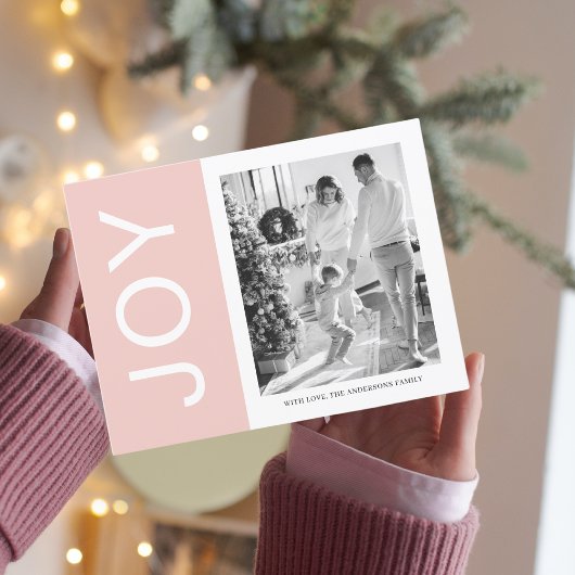 Kerstfotoserie | Roze Joy Holiday Briefkaart