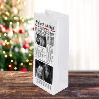 Kerstfototypografie krant wijn cadeautas