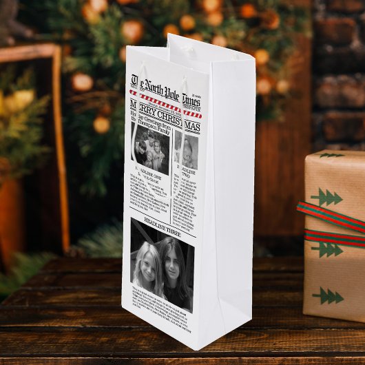 Kerstfototypografie krant wijn cadeautas