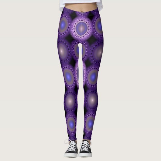 Kerstfractal blauw patroon leggings (Voorkant)