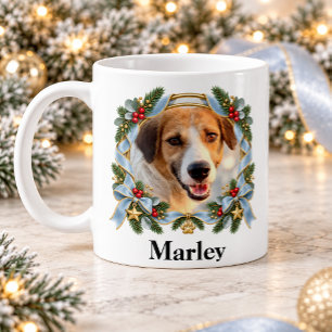 Kerstframe met huisdierhond of -kat Foto Koffiemok