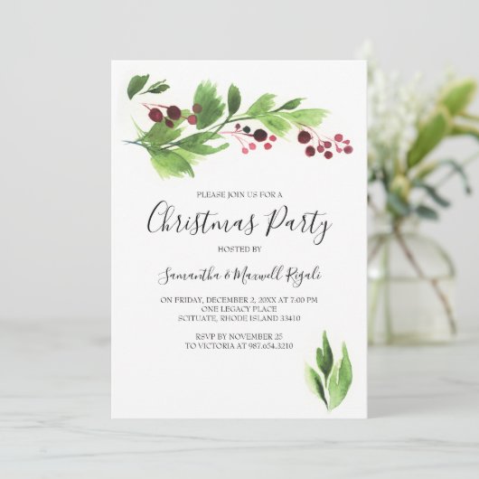 kerstfunctie Noite Red Berries & Greenery Kaart (Staand voorkant)