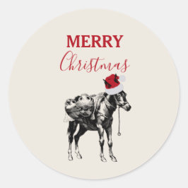 KerstFunny  Donkey Santa Hat Ronde Sticker
