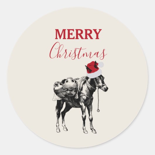 KerstFunny  Donkey Santa Hat Ronde Sticker (Voorkant)