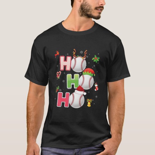 KerstFunny Ho Ho Ho Baseball Pajama Santa Lov T-shirt (Voorkant)