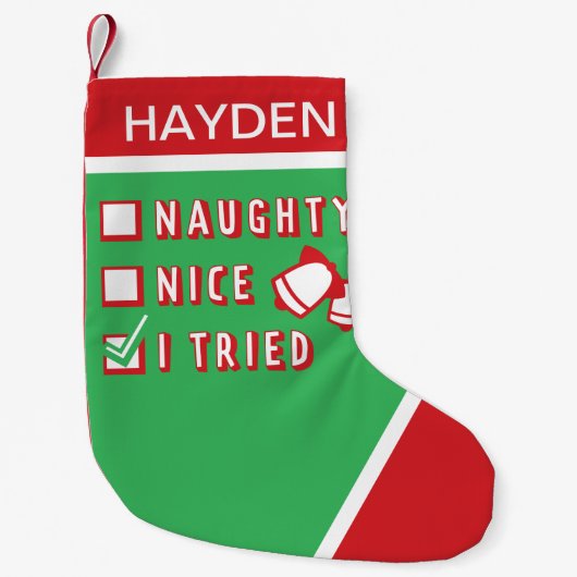 KerstFunny Naughty of Nice of Tried List Kleine Kerstsok (Voorkant)