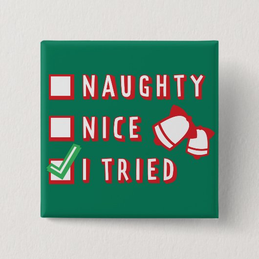 KerstFunny Naughty of Nice of Tried List Vierkante Button 5,1 Cm (Voorkant)