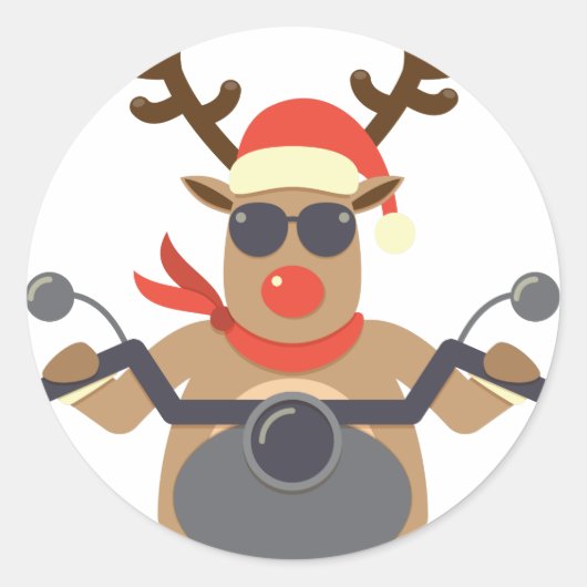 KerstFunny Rudolf Biker Motorcycle Ronde Sticker (Voorkant)