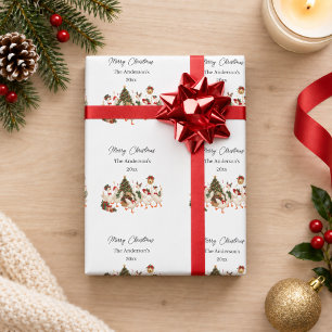 Kerstgans Familie Feest Watercolor Cadeaupapier