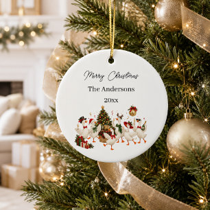Kerstgans Familie Feest Watercolor Keramisch Ornament
