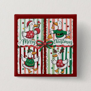 Kerstgans Grappig Vakantie Dier Rendier Eend Vierkante Button 5,1 Cm