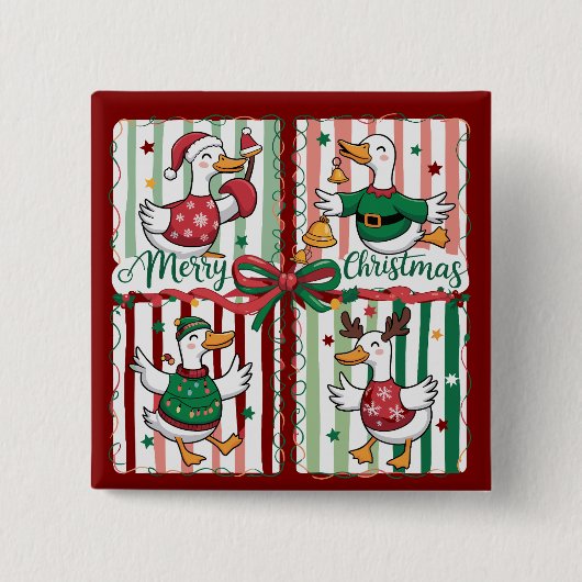 Kerstgans Grappig Vakantie Dier Rendier Eend Vierkante Button 5,1 Cm (Voorkant)