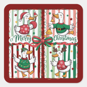 Kerstgans Grappig Vakantie Dier Rendier Eend Vierkante Sticker