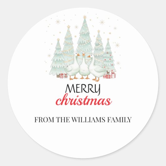 Kerstgans Kerstboom Familie Sticker (Voorkant)